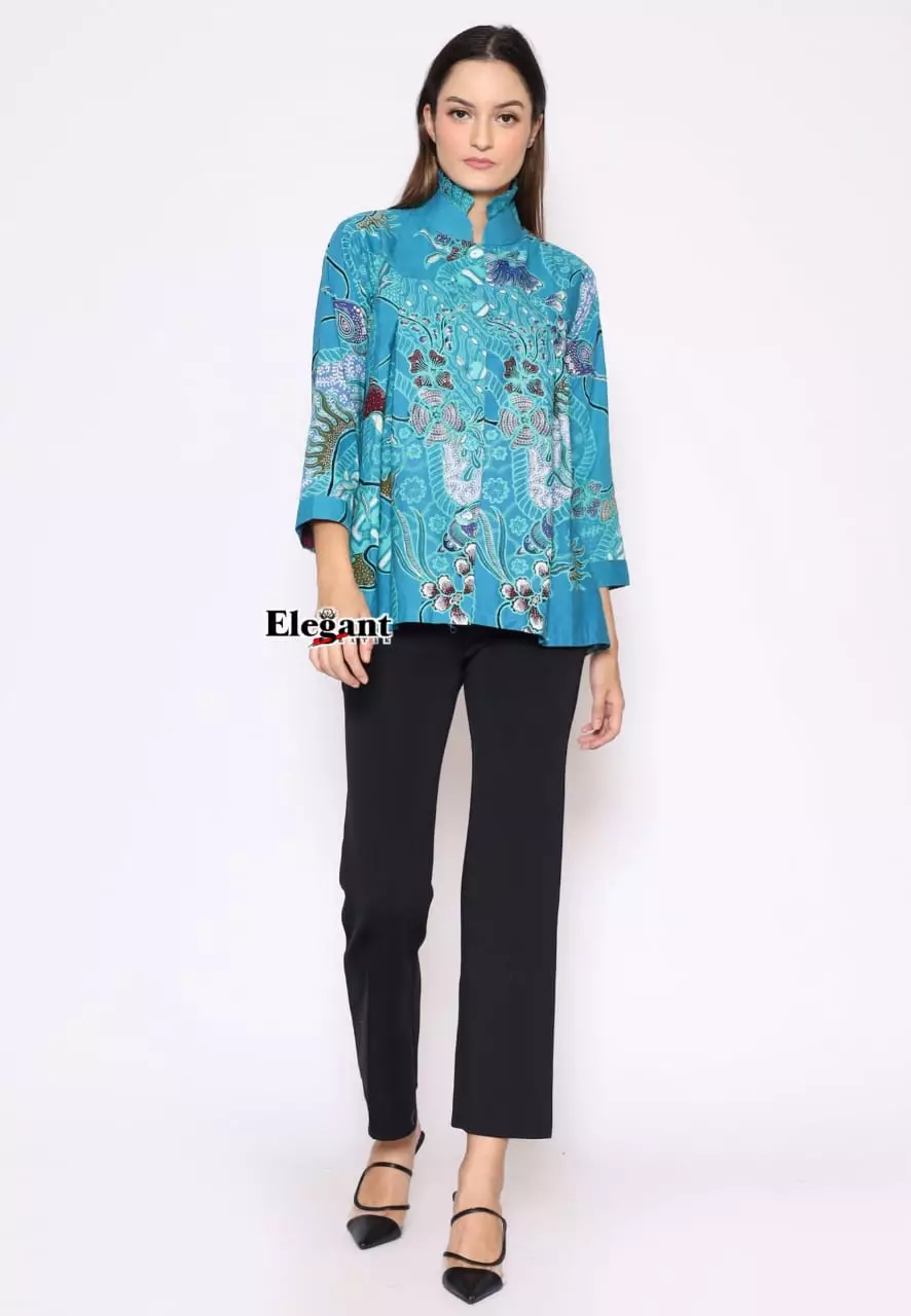 Blouse Batik Sablon Malam Kancing Waheswara Premium Slimfit Elegant