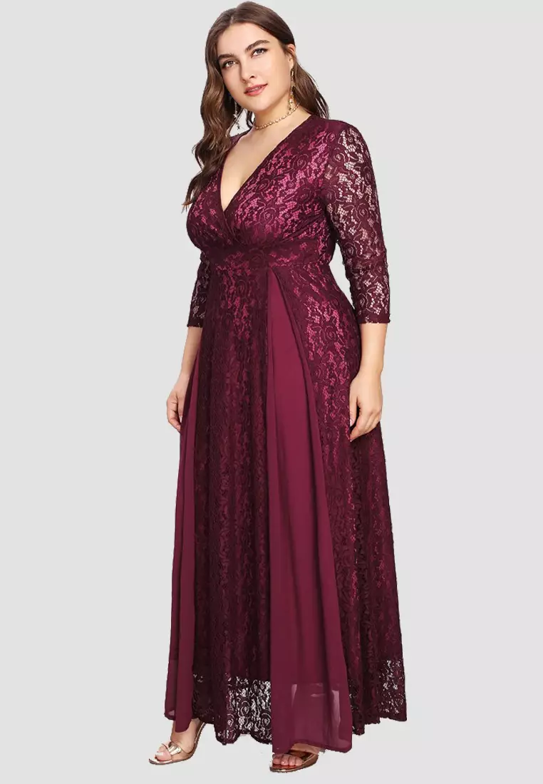 Buy Miss M Curve Premium Quality Embroidered Lace Chiffon Plus Size ...