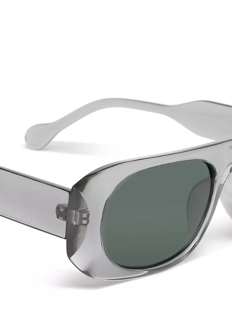 Flat Bridge Oval Sunglasses In Grey