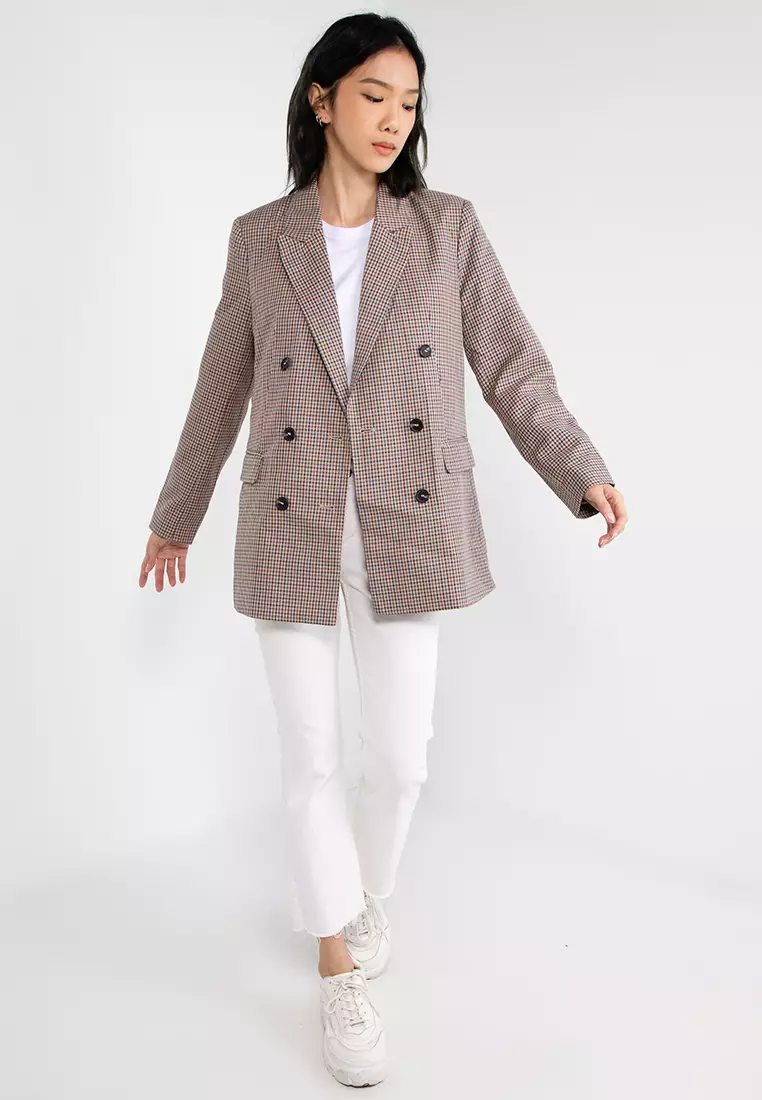 Buy ONLY Long Sleeves Loose Check Blazer Tailored 2024 Online