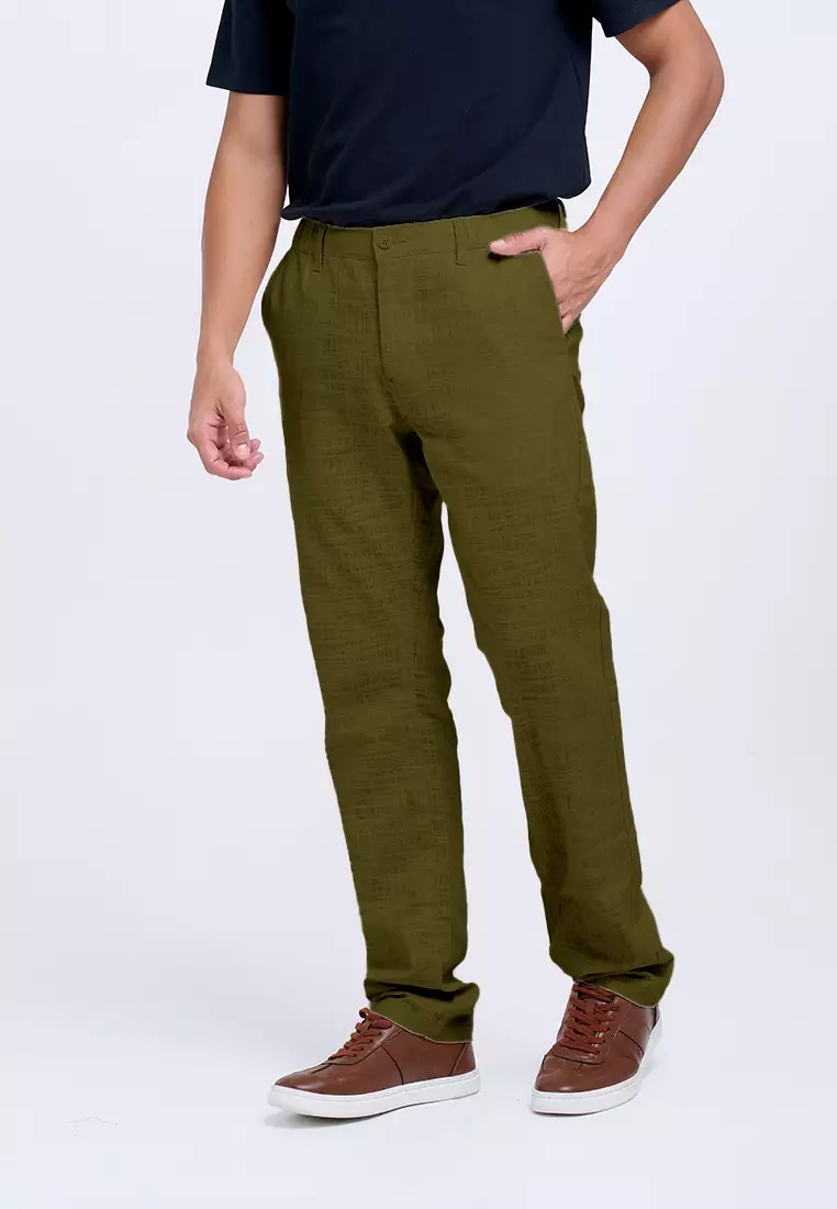 MANZONE - Celana Panjang Pria Tran 2 Reguler Fit - Olive Warna Olive
