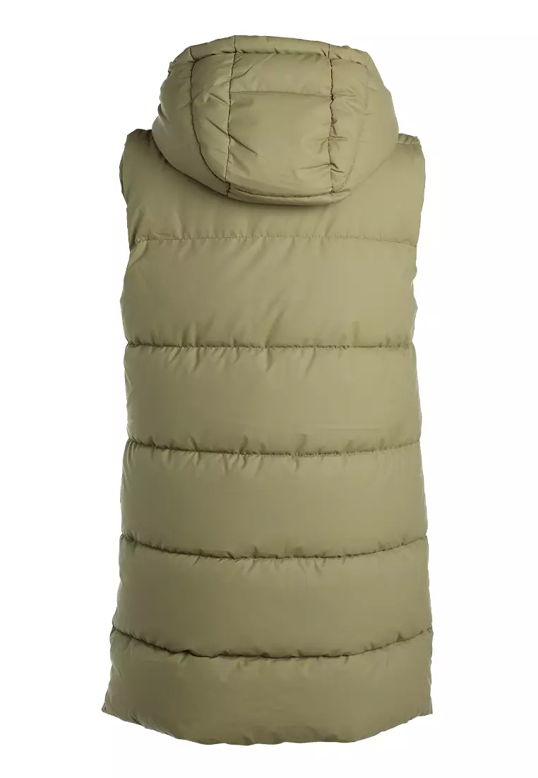 Hooded Sleeveless Vest Jumper in Soft Olive