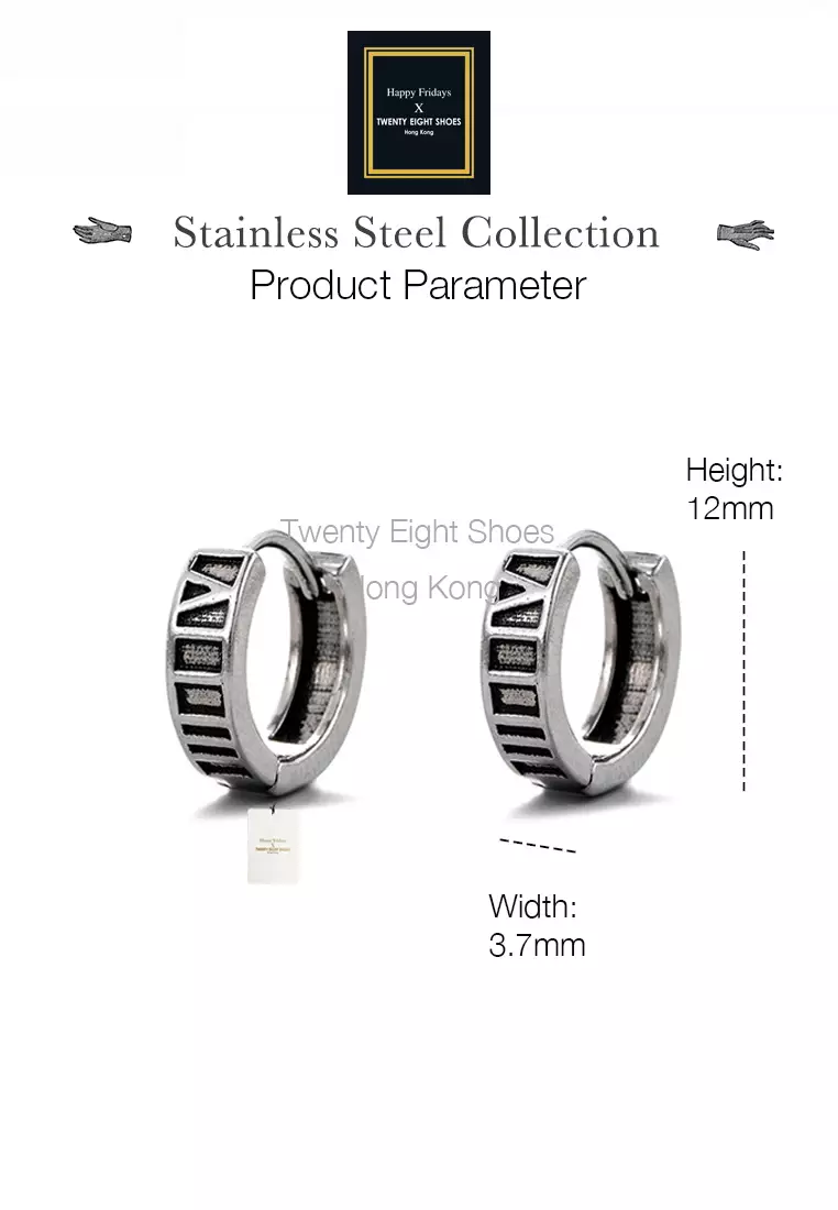 Unisex Titanium Steel Antique Style Roman Numerals Hoop Earrings JW HS-S97