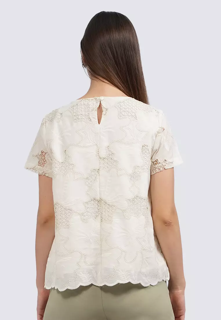 Short Sleeve Lace Blouse OFF WHITE