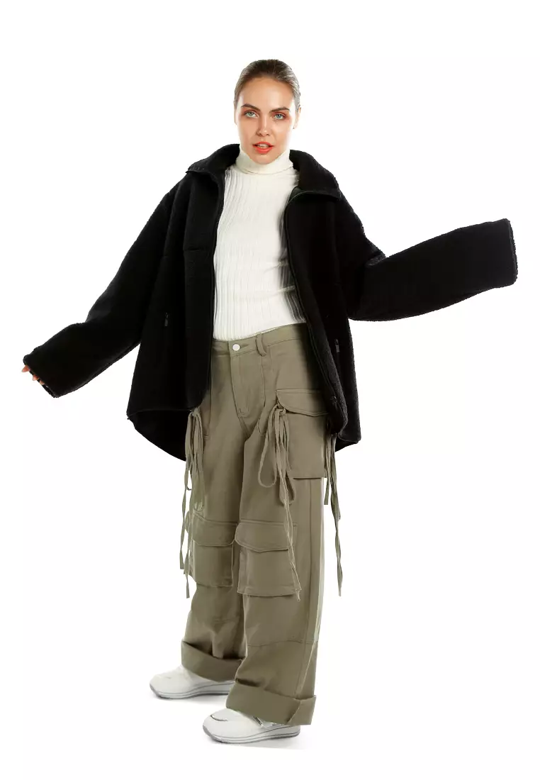 Unisex Fleece Collar Jacket In Black