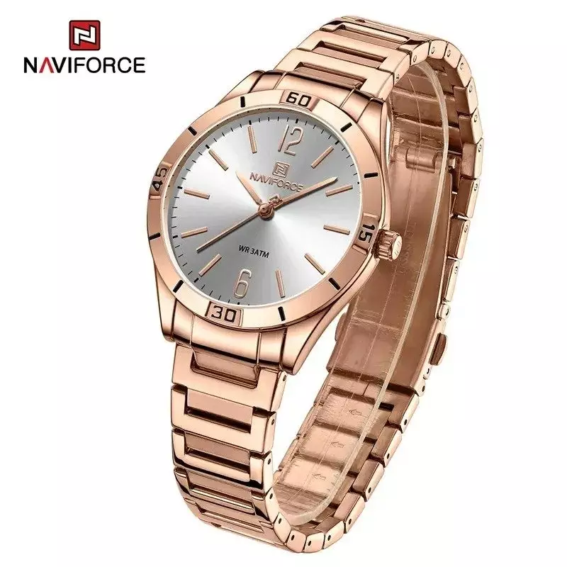 Naviforce 5029 Rantai Rosegold Dasar Abu Cewek