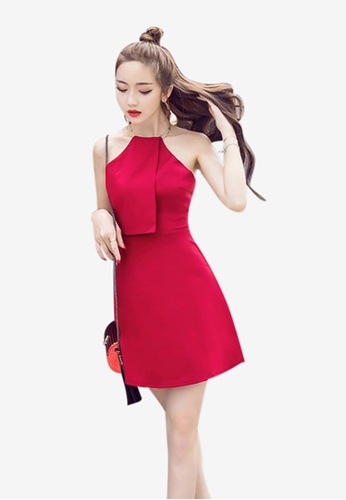 XAFITI 紅色 露肩連衣裙 - 紅色 79501AAC6BE282GS_1