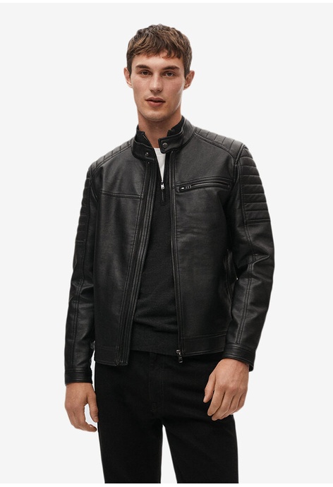XS Men Faux-leather biker jacket Mango Men Clothing Jackets Leather Jackets 