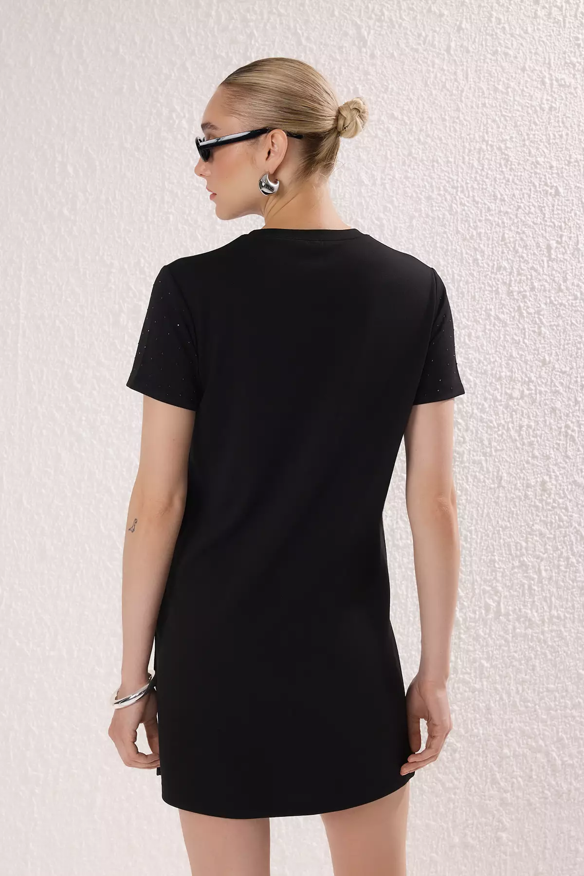 Black Stone Mini A Line/Flare Cut Knit Dress Twoss25El00853