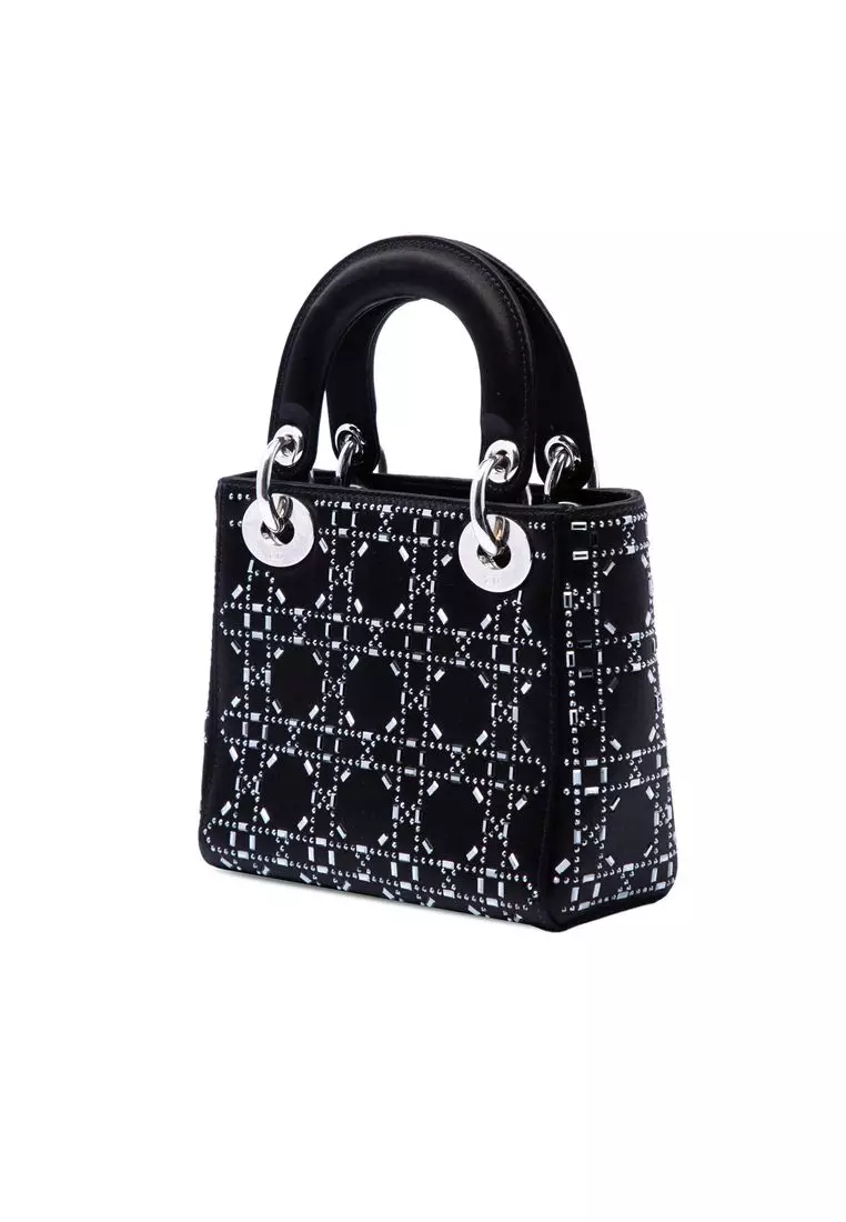 Pre-Loved Dior Mini Velvet Cannage Strass Embellished Lady Dior