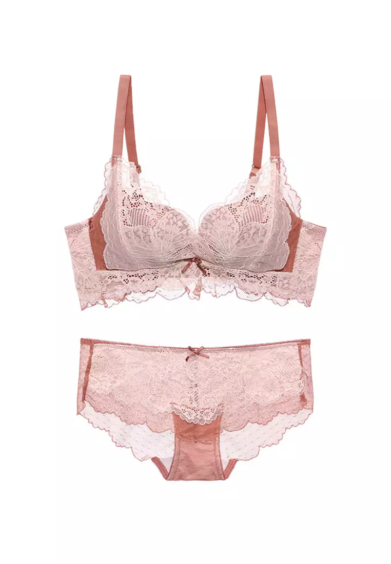 Pink Lace Japanese Style Bra and Panty Sets for Women Lingerie