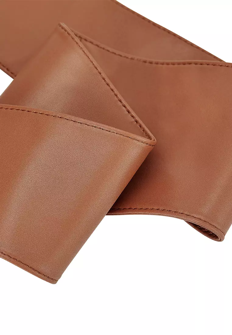 Women's Wide Leather Sash-Waist Belt with Cinching Girdle Style - Karis in Brown