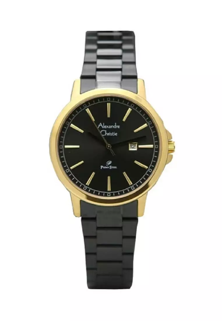Alexandre Christie Jam Tangan Wanita Black Gold Tali Stainless Steel  1014 LDBEGGR