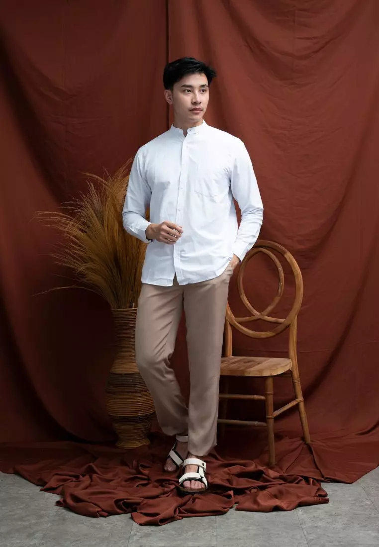 Houseofcuff Baju Koko Pria Polos Lengan Panjang Putih