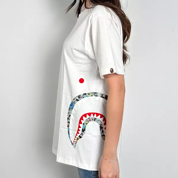 Kaos BAPE SHARK SIDE CAMO ROSE FLOWER WHITE TSHIRT 100% ORIGINAL