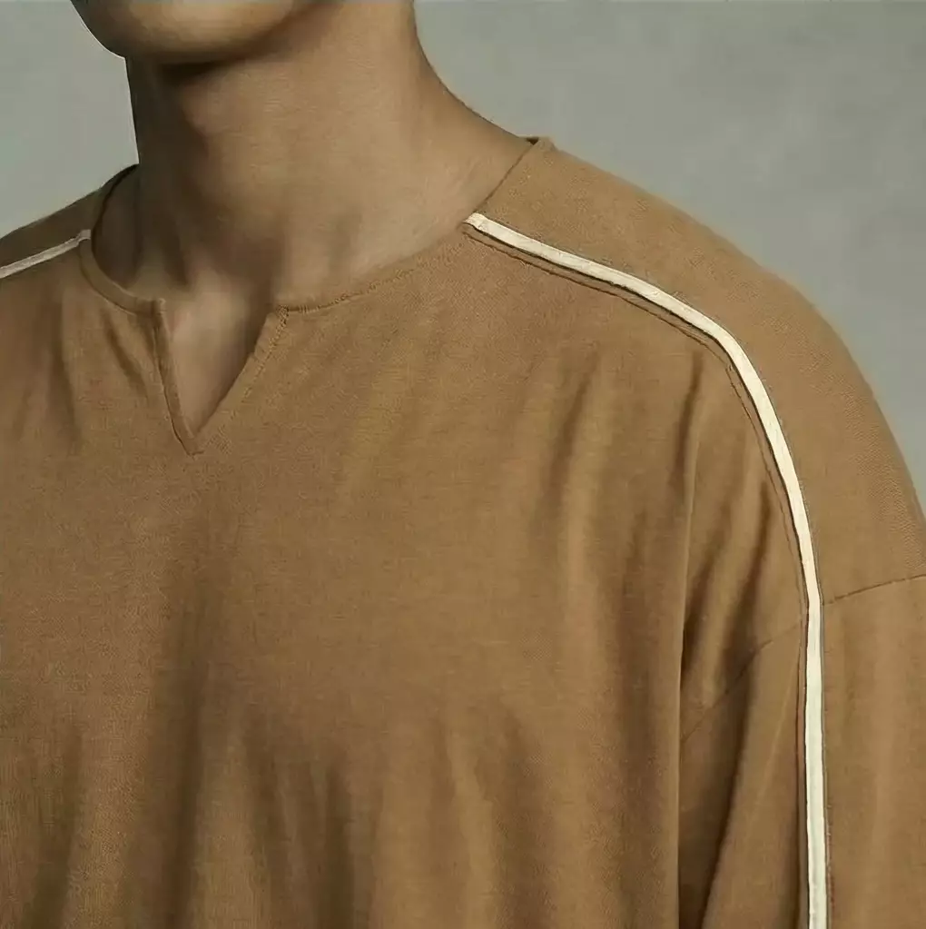 THIRDDAY Kaos Koko Tangan Panjang Piped Lis 240gsm Cotton Hybrid Coklat Khaki MTZ13