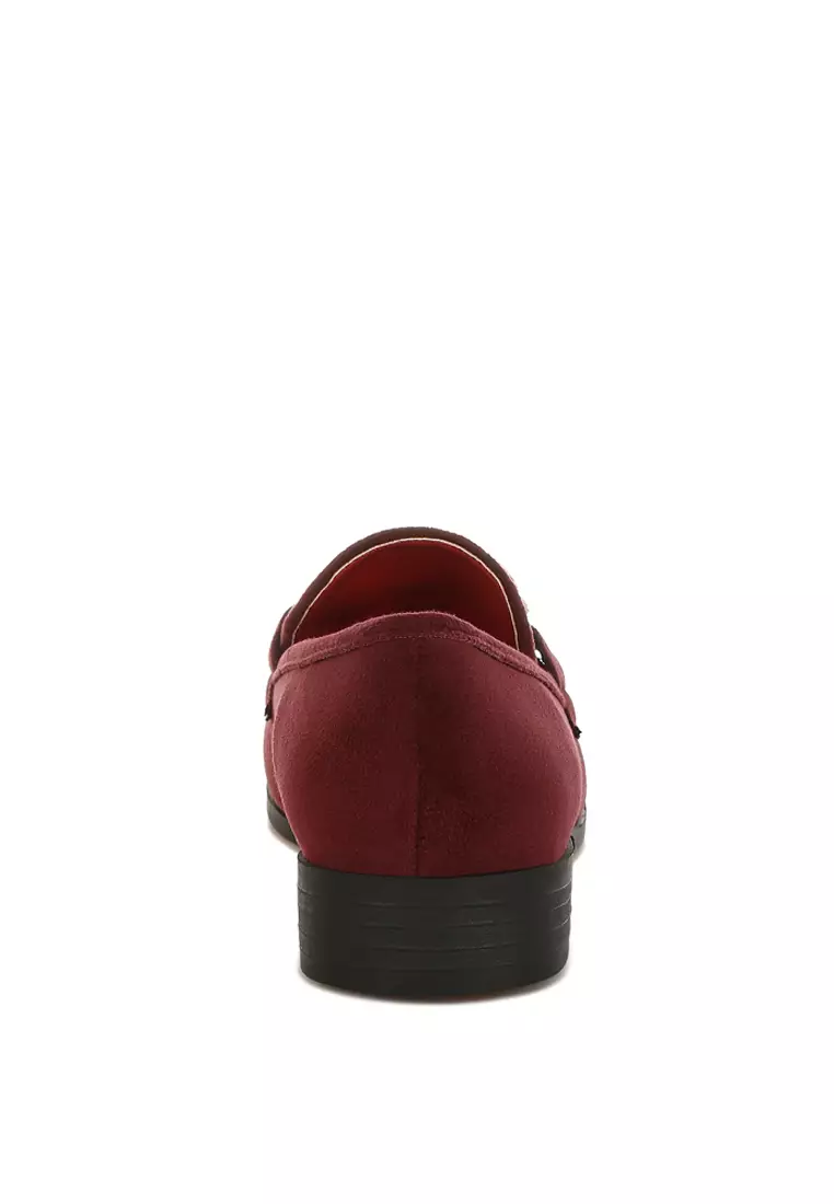 Sepatu Loafer Horsebit Berhias Berlian Imitasi Warna Burgundy