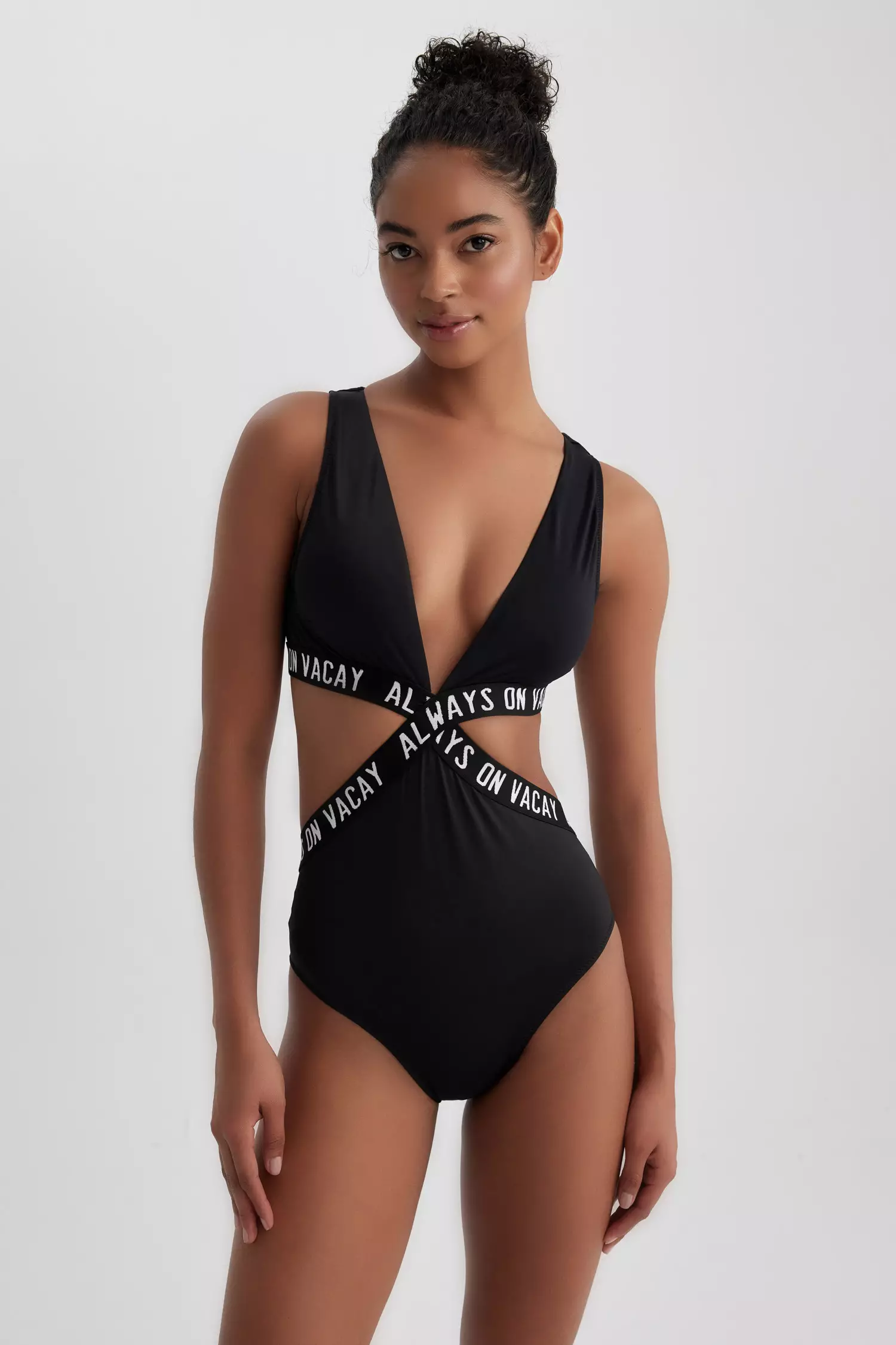 Calvin Klein Swimwear Plus Swimsuit 'Plunge One Piece' in Black