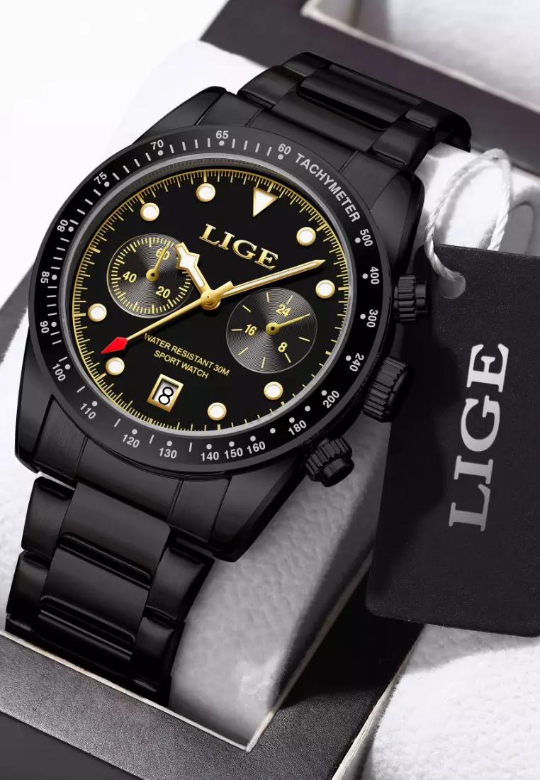 Chronograph Unisex IP Black Stainless Steel Quartz Watch, 40mm, IP Black Stainless Steel Bracelet