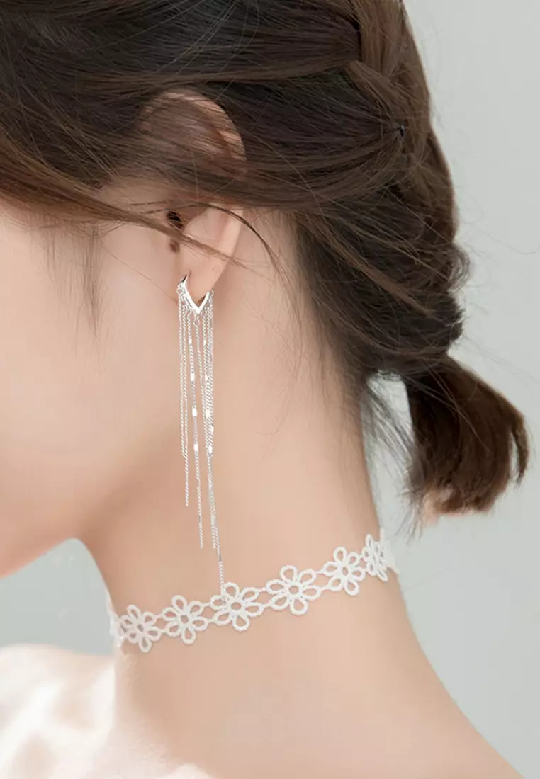 Silver chain tassel earrings sale