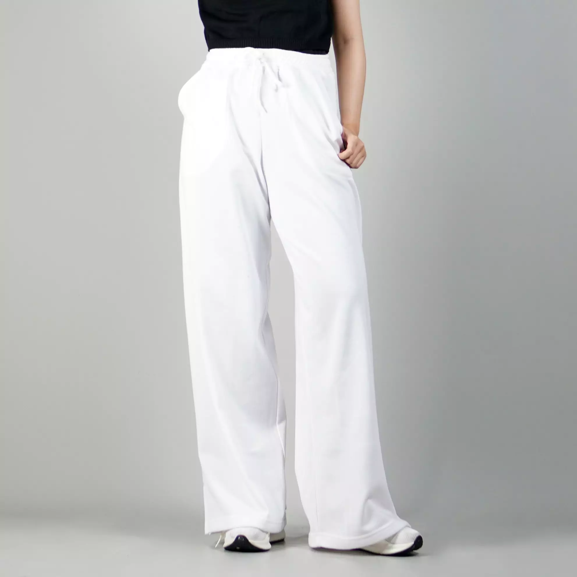 JISOO Celana Panjang Baggy Pants Celana Baggy Loose Pants Wanita - PUTIH