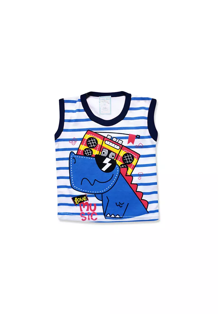 Skabe Pakaian Bayi Anak Laki Laki Baju Singlet Motif Dino Music Salur Setelan Celana Kaos All Size Baby Putih Untuk Usia 3 Bulan Hingga 4 Bulan 3064 Everyday