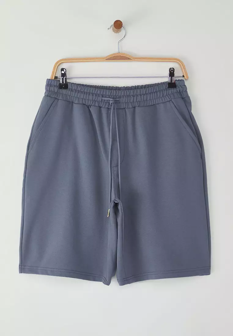 Blue Basic Oversize/Wide Cut Elastic Waist Lace-Up Shorts TMNSS22SR0257