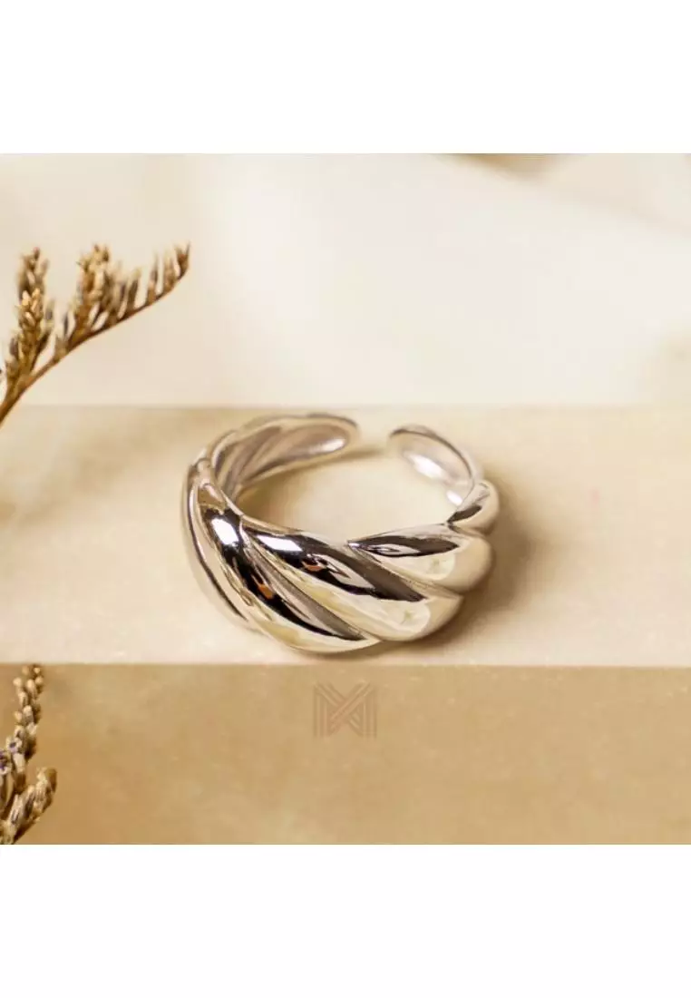 Millennia 2000 Croissant White Gold Ring with 925 Sterling Silver