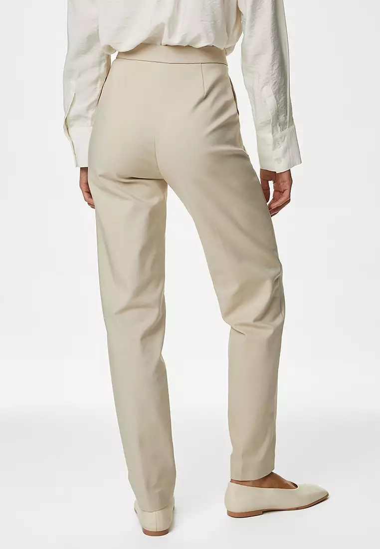 Cotton Blend Slim Fit Ankle Grazer Trousers