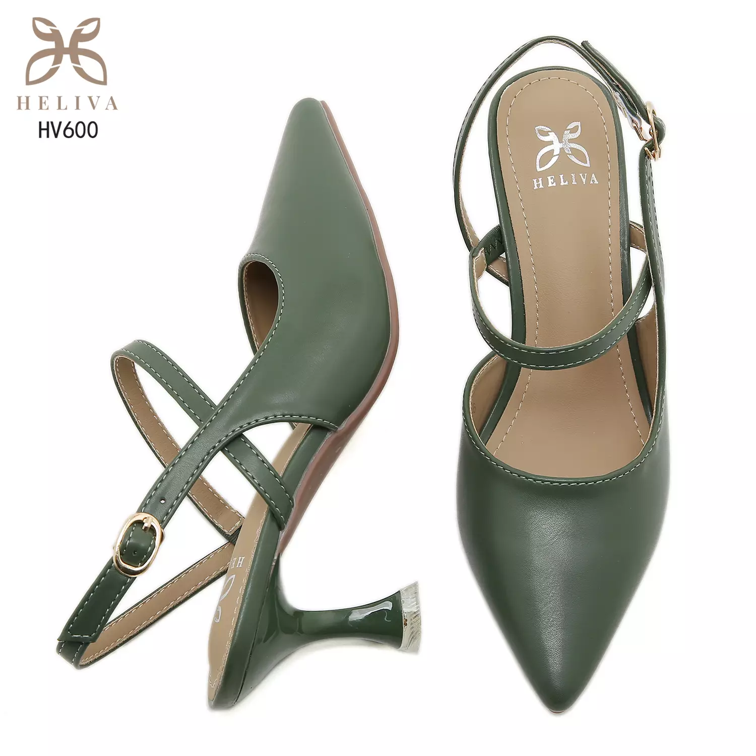 HELIVA VIVIANA 7cm Slingback Heels Graceful Ankle Strap & Pointed Toe Elegance HV600