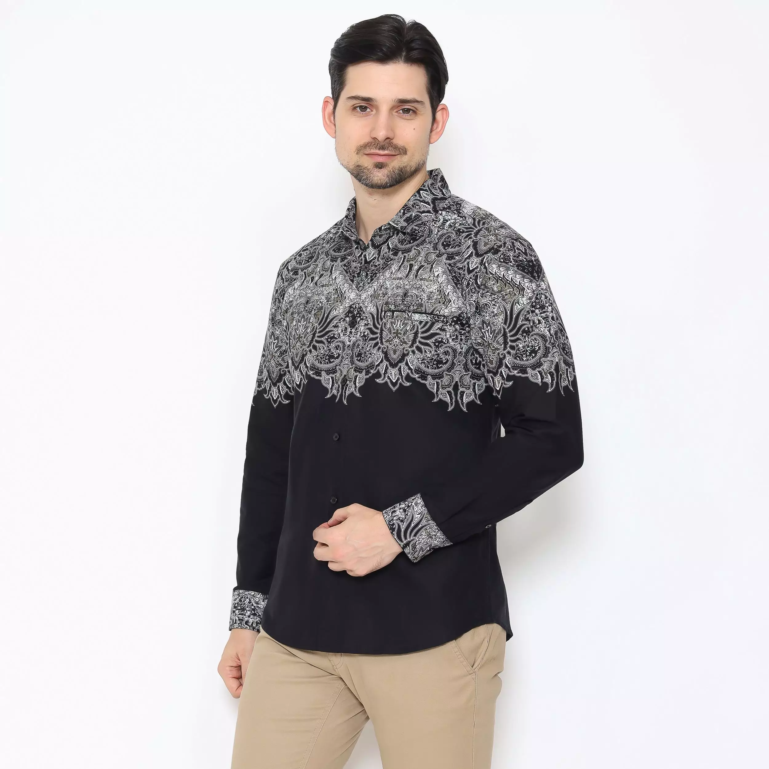 AMK Kemeja Batik Pria Lengan Panjang SHB Sharga Ls Black