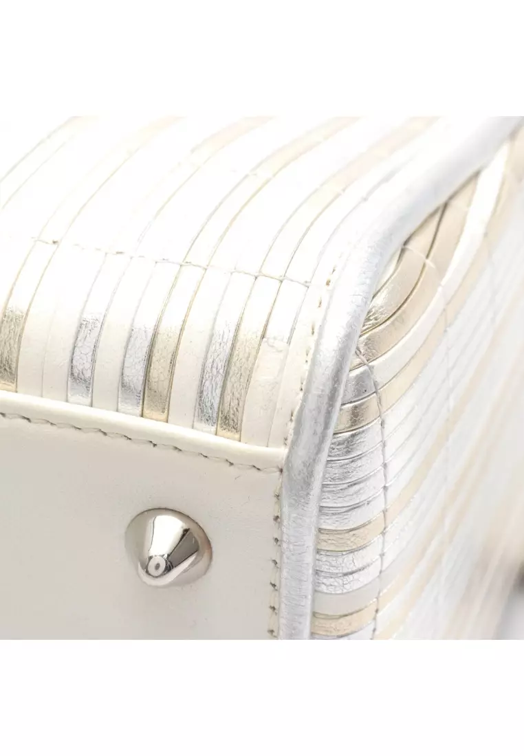 Pre-Loved Christian Dior lady dior Handbag leather off white Silver gold 2WAY
