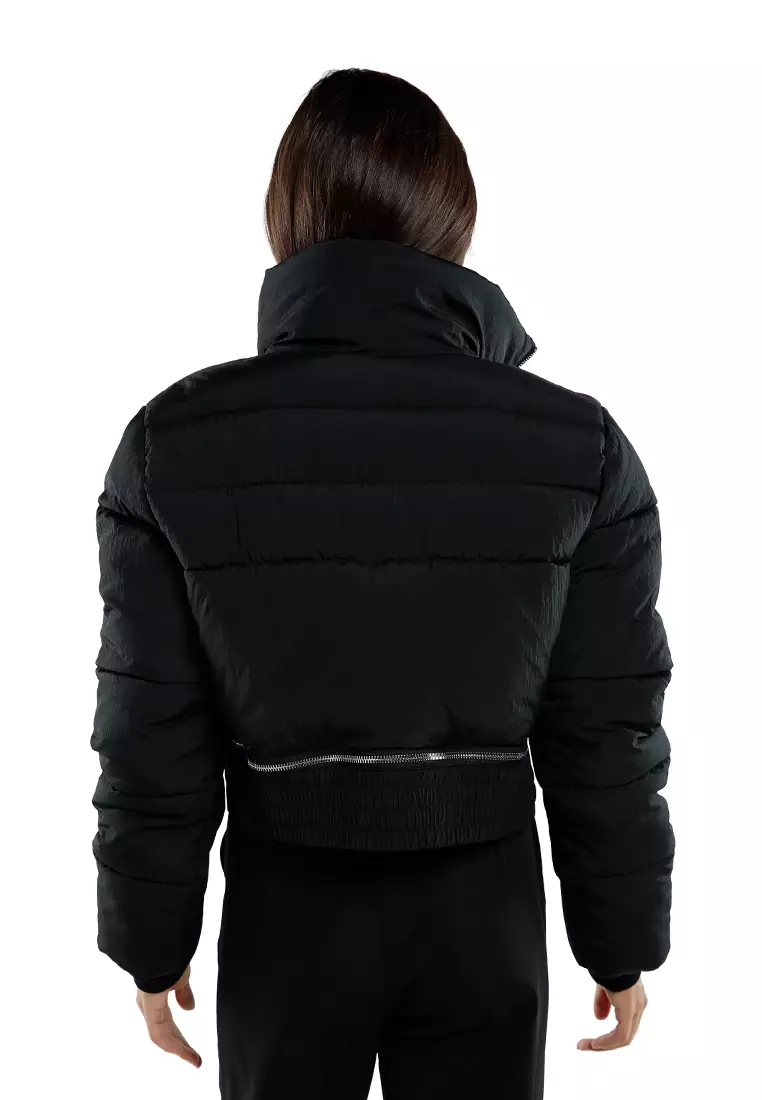 Black Cropped Detachable Turtleneck Puffer Jacket