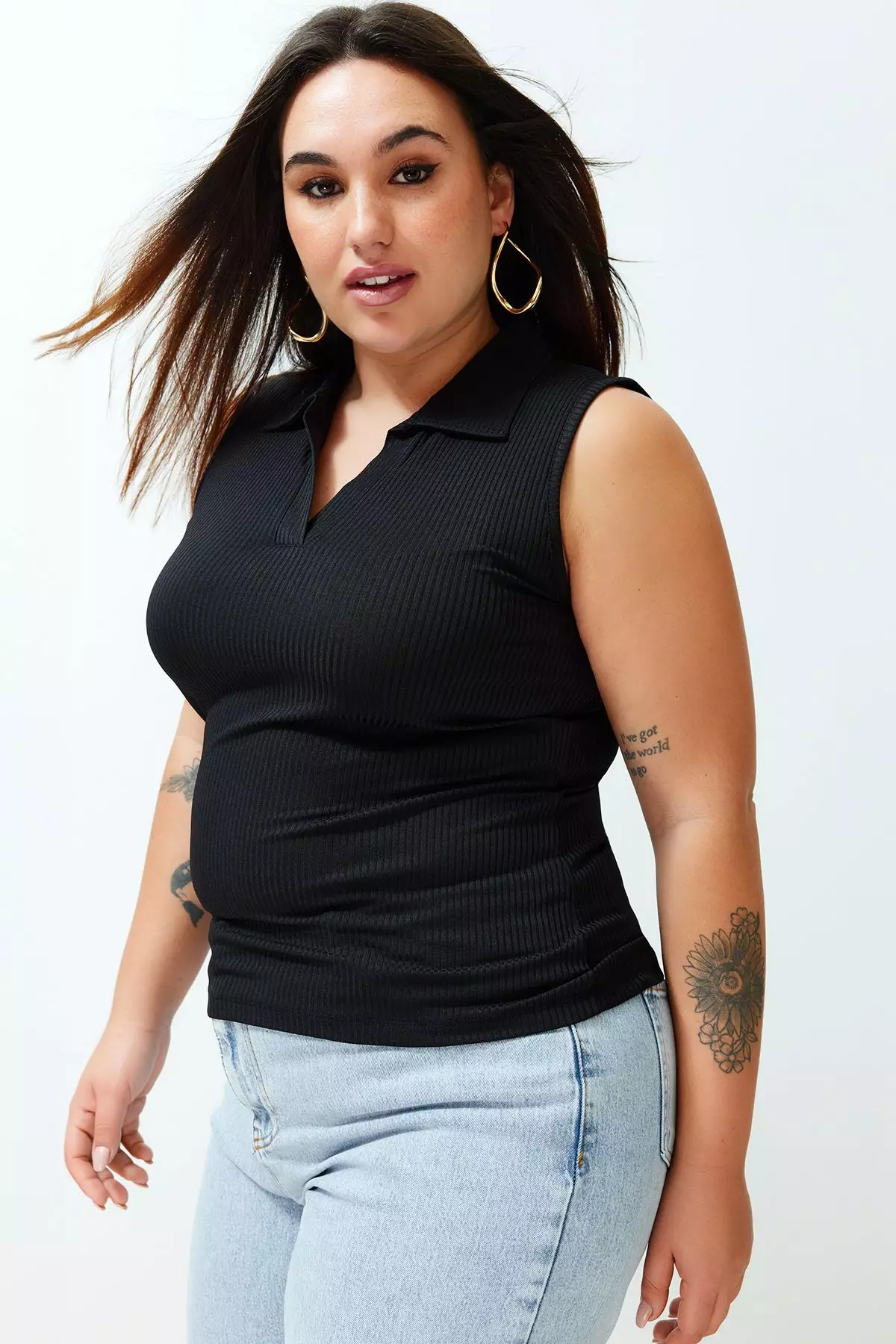 Plus Size Sleeveless Polo Top
