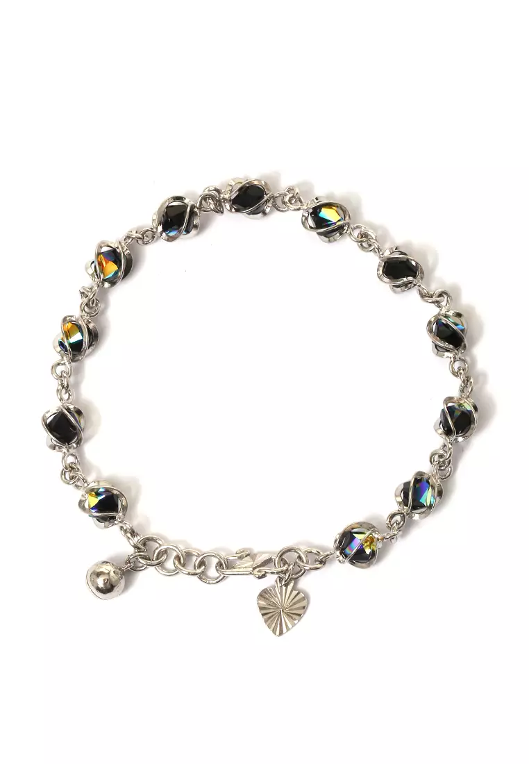 Bracelet Batu Kristal Perhiasan Aksesoris Wanita Perak - Hitam