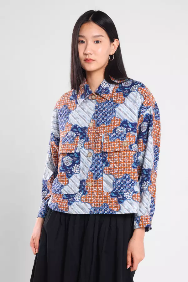 Minimal - Kana - Jaket Batik Bunga - Teracotta Colour Blue