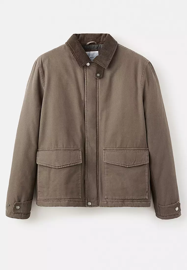 Quilted Jacket with Corduroy Collar