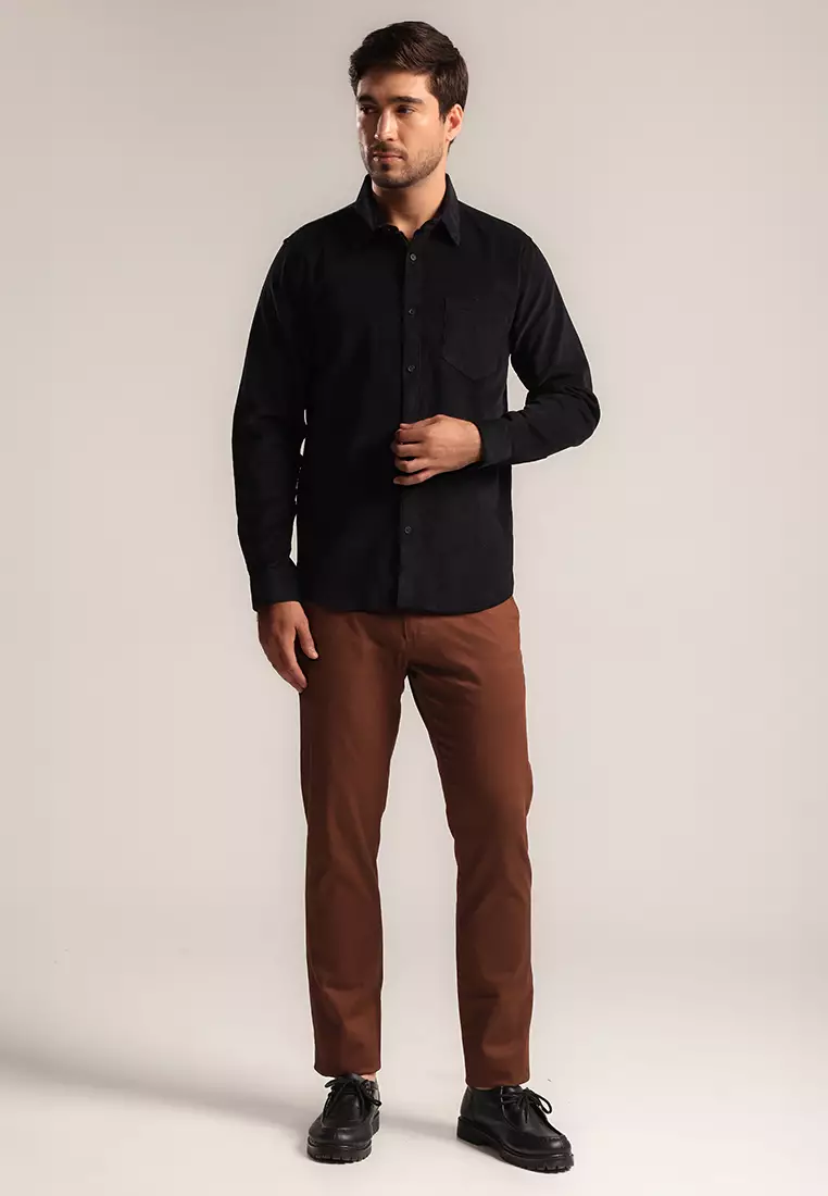 MOC - Kemeja Corduroy Pria Lengan Panjang Hammer - Black