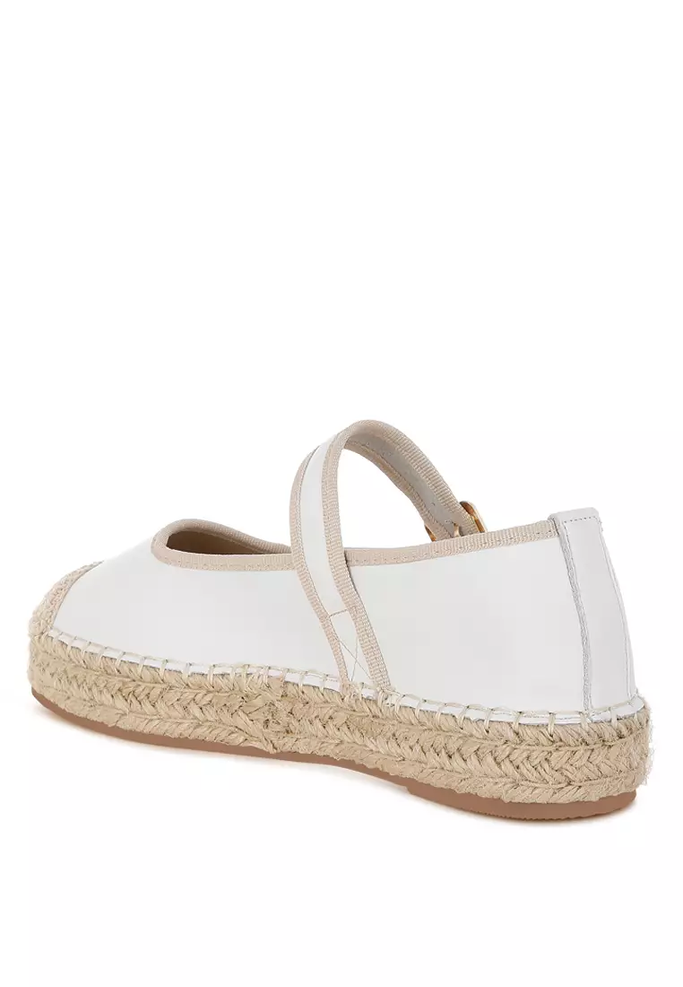 Genuine Leather Mary Jane Espradrilles in White
