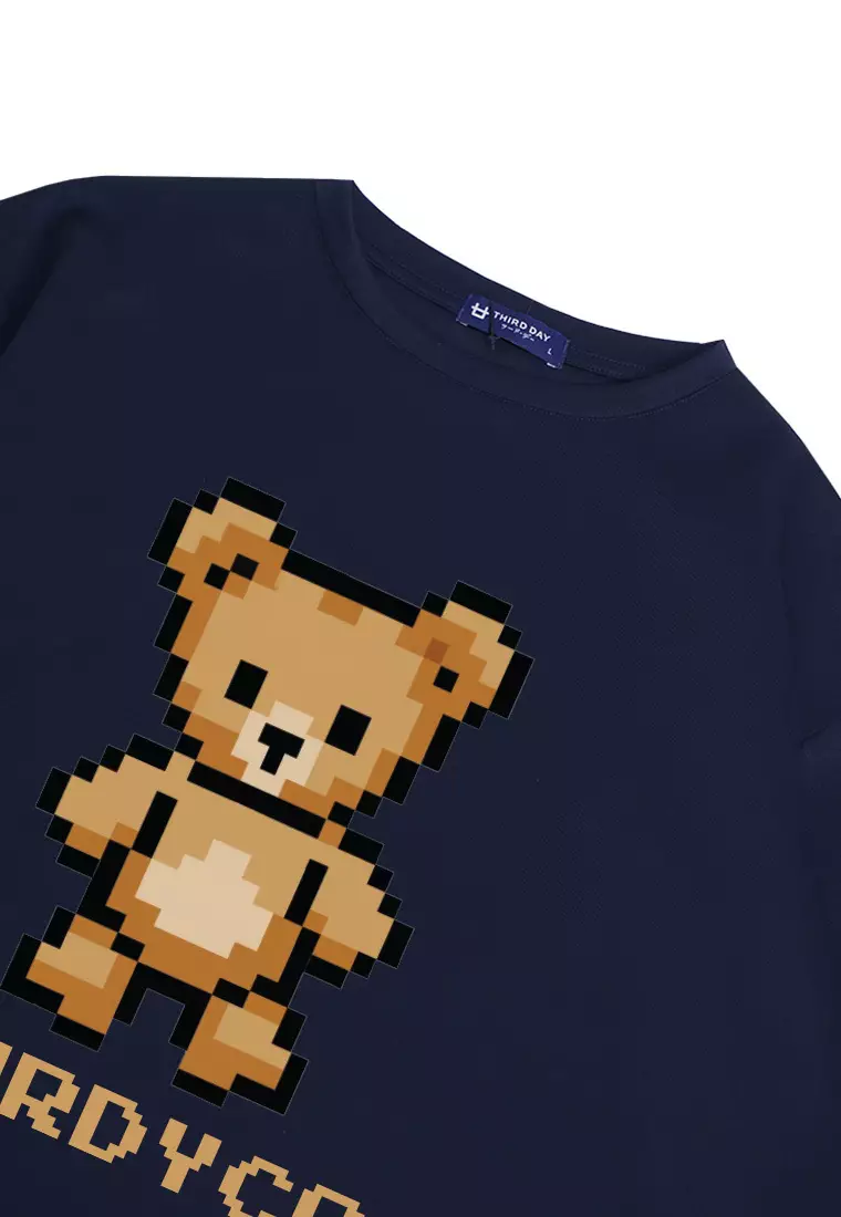 MTO82 kaos oversize beruang teddy bear rajut knit rajut effect bahan tebal scuba distro pria navy