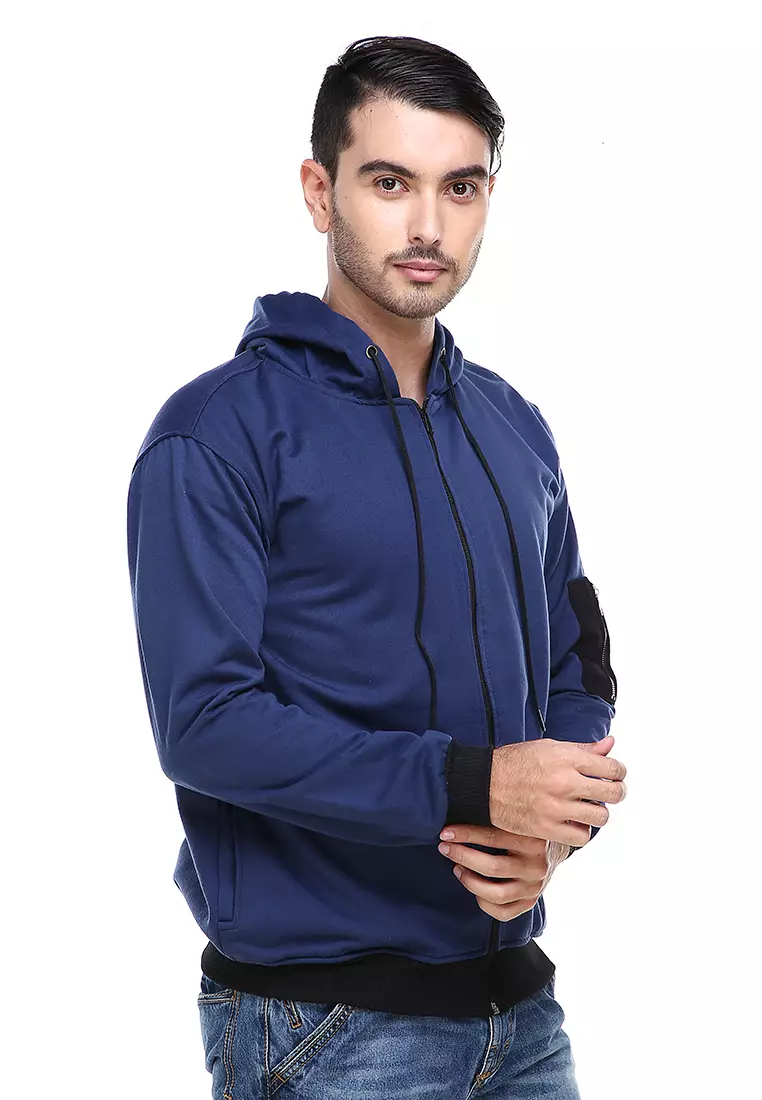 Clover Jaket Hoodie Bomber Beludru Pria Kasual Jacket Casual Material Fleece ORIGINAL - Navy
