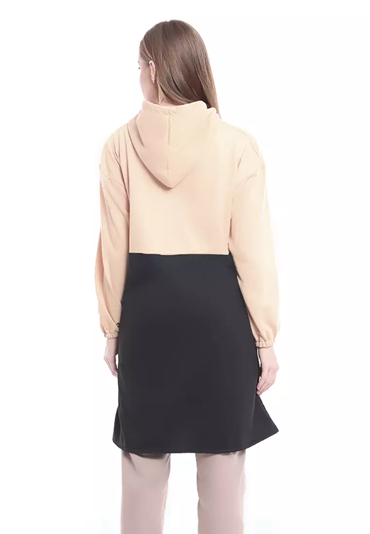 Vika Long Hoodie Dual Tone Color Lengan Panjang Outerwear Wanita Premium Quality - Cream