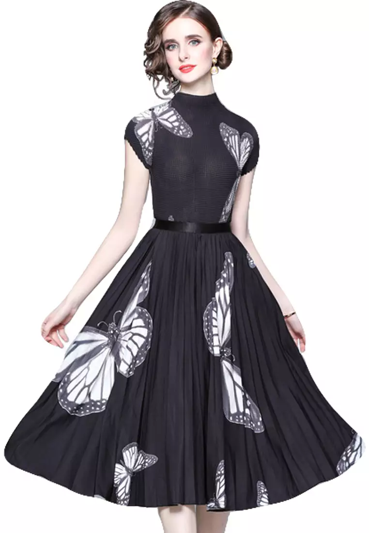 ariana grande dress black Long Sleeve Floral Dress – slayboo