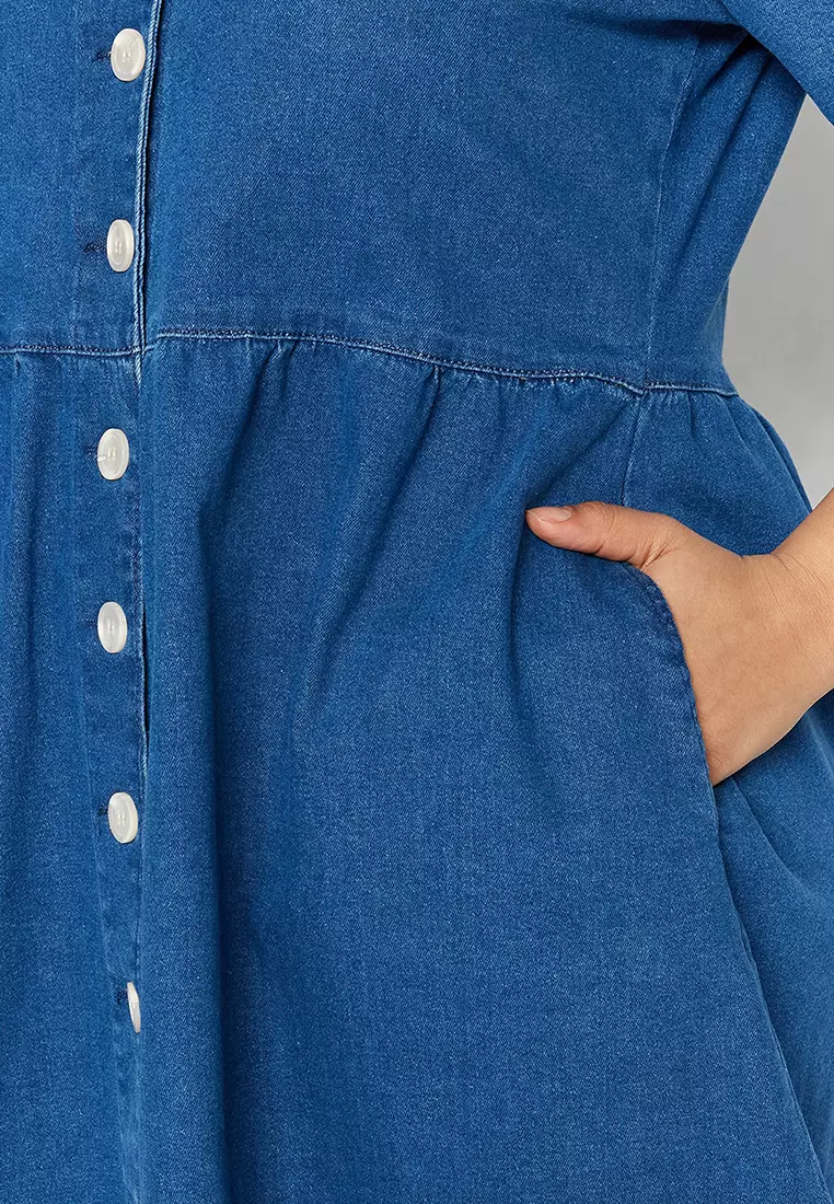 Plus Size V-Neck Denim Mini Dress