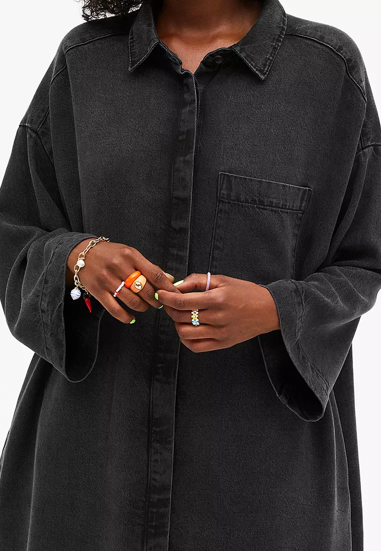 Monki hidden on sale button shirt dress