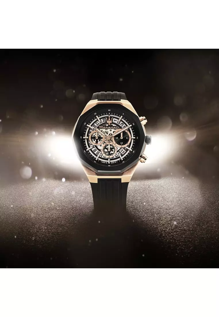 【2年保養】瑪莎拉蒂Stile 45mm Men's Chronograph 石英腕錶 Luminous Dial Hands R8871642003 Japan Movement