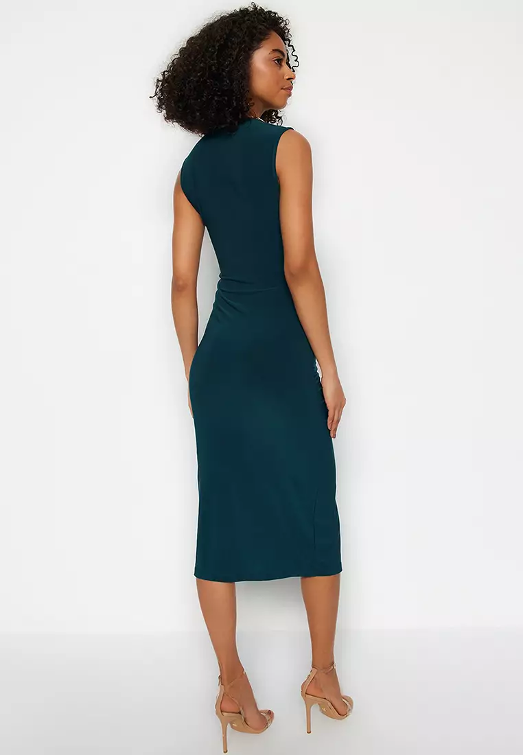 Printed Knitted Midi Dress with Shirring