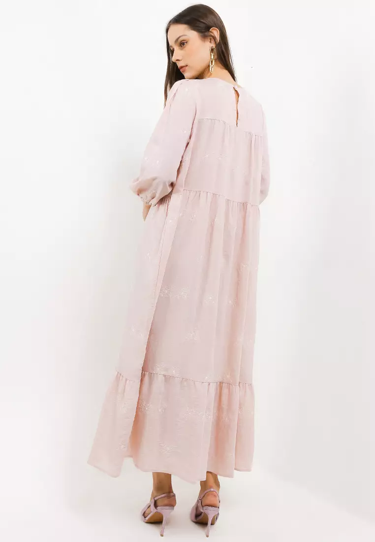 L/S Emb Tier Long Dress