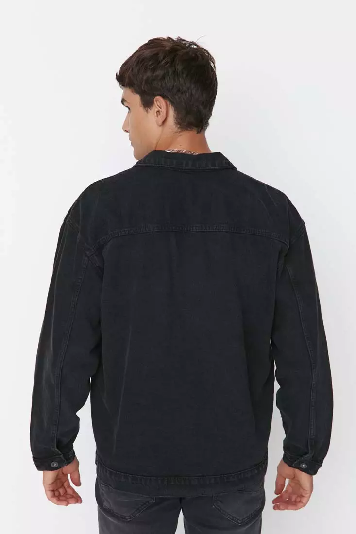 Mens black top oversized denim jacket