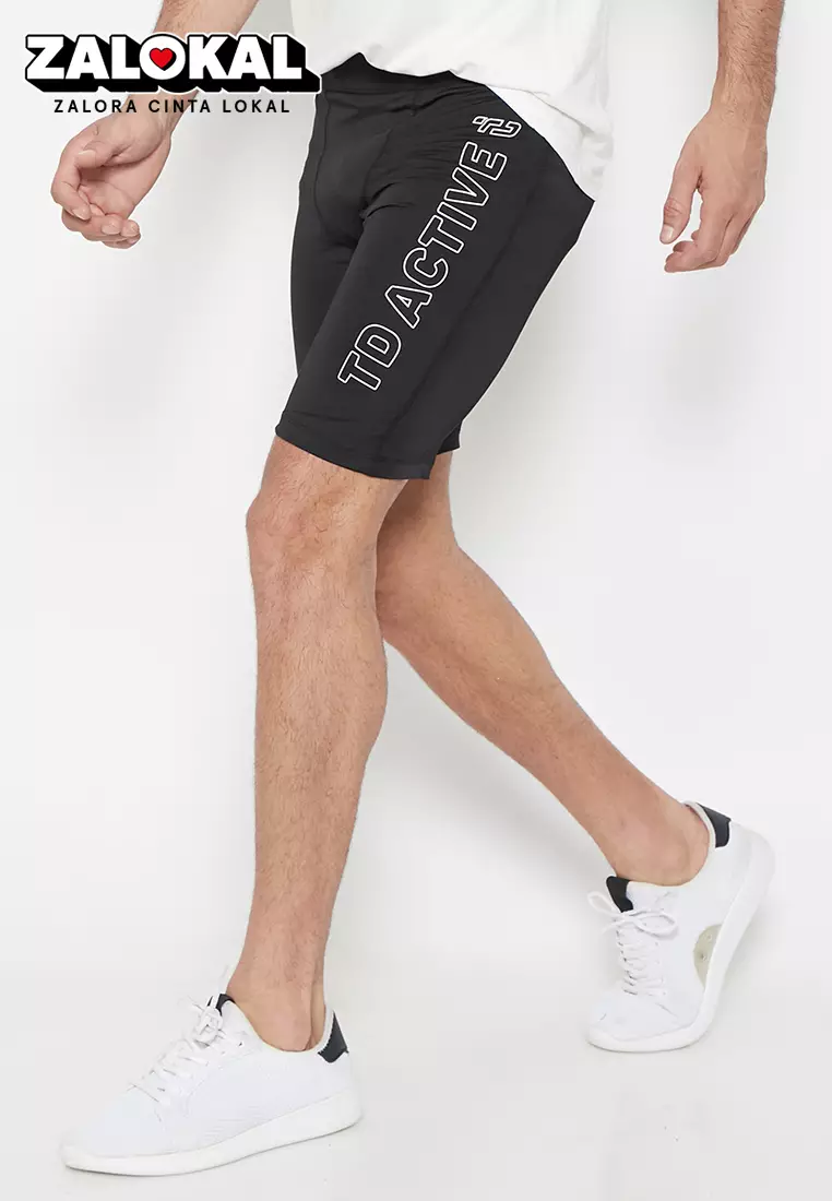 Td Active MB066 Outline Pro Short Celana Pendek Legging Lutut Olahraga Pria Black